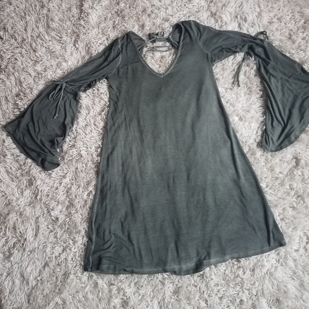 Deep sage AE cold shoulder dress. Softest material